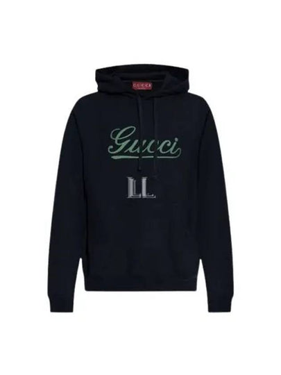 Embroidered Cotton Hoodie Navy - GUCCI - BALAAN 2