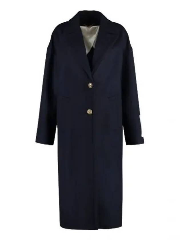 Women's Cocoon Gold Button Patch Single Coat Navy - GOLDEN GOOSE - BALAAN 2