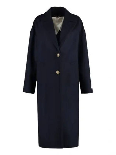 Women's Cocoon Gold Button Patch Single Coat Navy - GOLDEN GOOSE - BALAAN 2