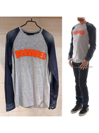 Men's denim color combination longsleeved Tshirt S74GC0849 - DSQUARED2 - BALAAN 1