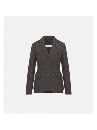 2-In-1 Houndstooth Mohair Wool Jacket Grey - DIOR - BALAAN 1