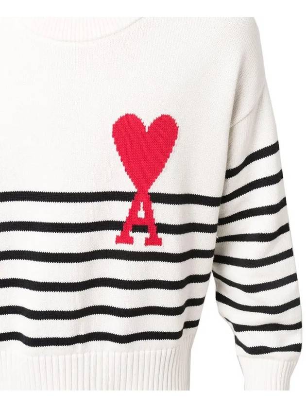 Striped Big Heart Logo Knit Top White - AMI - BALAAN 5