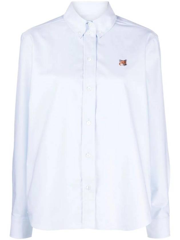 Button Down Classic Institutional Fox Head Patch Oxford Shirt Light Blue - MAISON KITSUNE - BALAAN 1