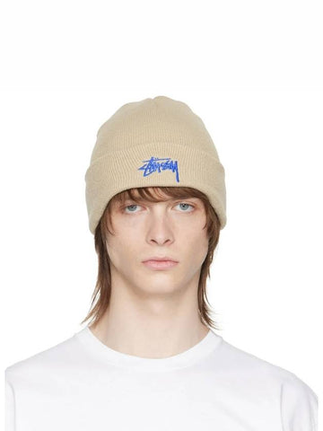 Embroidered Beanie Beige Hat Men Women 1321020 - STUSSY - BALAAN 1