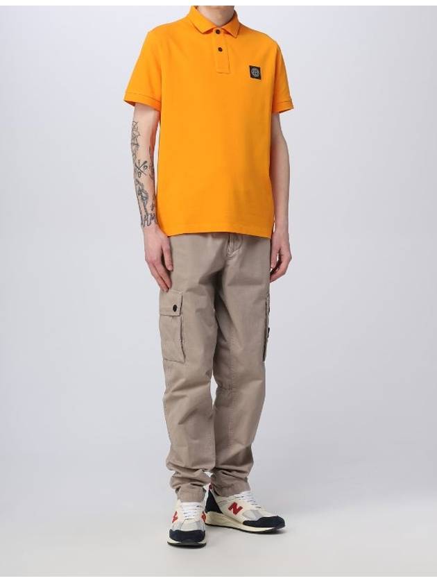 Stretch Cotton Pique Short Sleeve Polo Shirt Orange - STONE ISLAND - BALAAN.