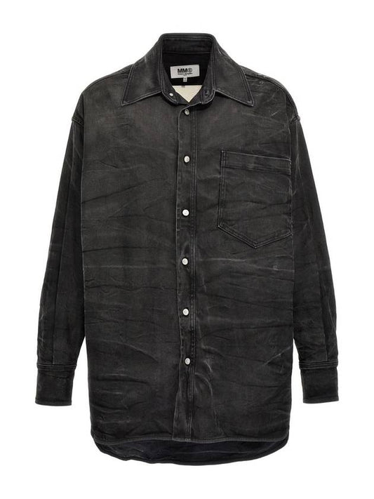 Whiskering Effect Cotton Long Sleeve Shirt Black - MAISON MARGIELA - BALAAN 1