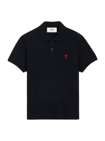 Heart Logo Polo Shirt Black - AMI - BALAAN 2