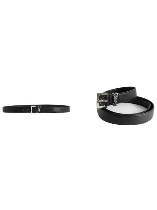 Silver Hardware Monogram Buckle Leather Belt Black - SAINT LAURENT - BALAAN 8