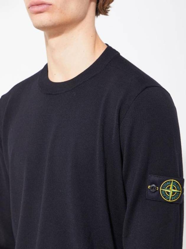 Logo Patch Round Neck Knit Top Black - STONE ISLAND - BALAAN 5