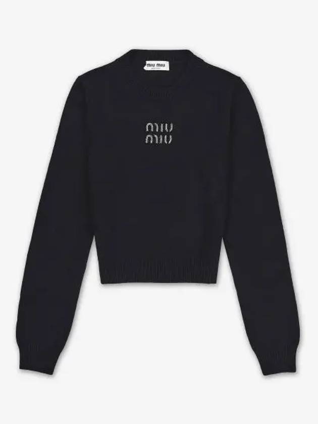 Embroidered Logo Cashmere Knit Top Black - MIU MIU - BALAAN 2