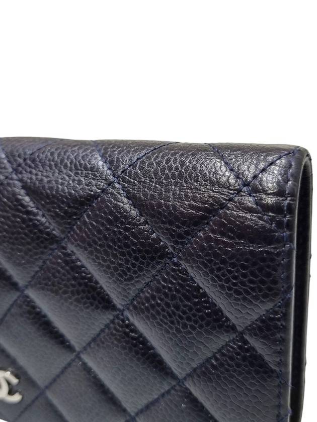 Women s A31509 Navy Caviar Skin CC Logo Silver Flap Long Wallet - CHANEL - BALAAN 4