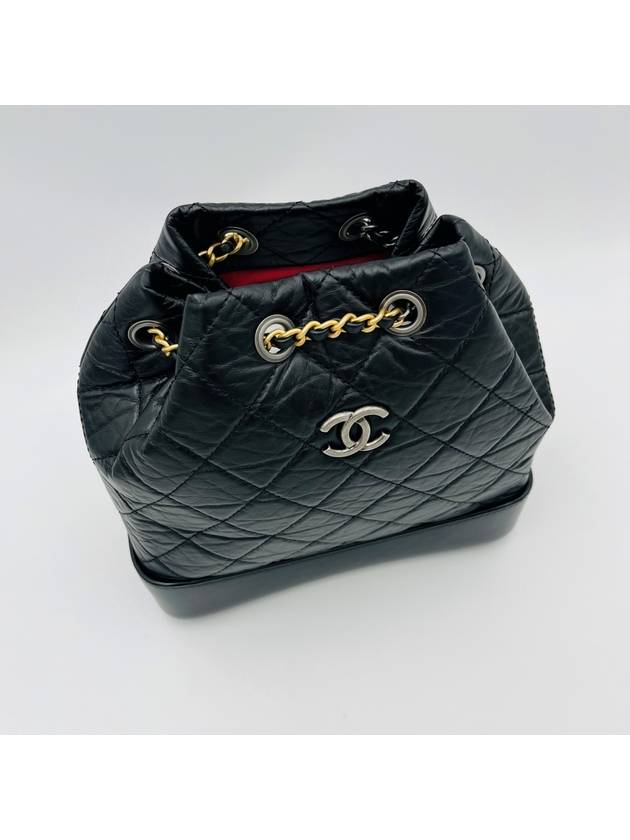 Aged Calfskin Small Gabrielle Backpack Black - CHANEL - BALAAN 7