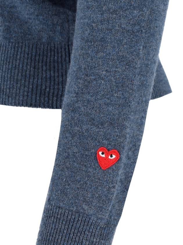 Red Heart Wappen V-Neck Wool Knit Top Navy - COMME DES GARCONS - BALAAN 4