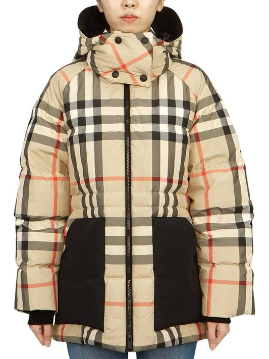 Women's Detachable Check Hooded Padding Archive Beige - BURBERRY - BALAAN 2