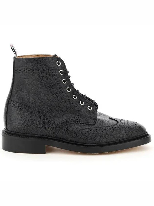 Pebbled Leather Wingtip Brogue Ankle Boots Black - THOM BROWNE - BALAAN 1