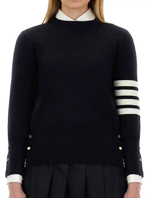 4-Bar Milano Stitch Crew Neck Knit Top Navy - THOM BROWNE - BALAAN 3