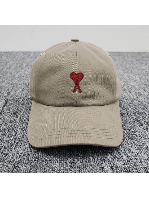 Embroidered Heart Logo Ball Cap Beige - AMI - BALAAN 3