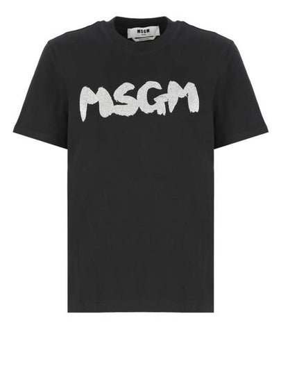 Glitter Brushed Logo Short Sleeve T-shirt Black - MSGM - BALAAN 2