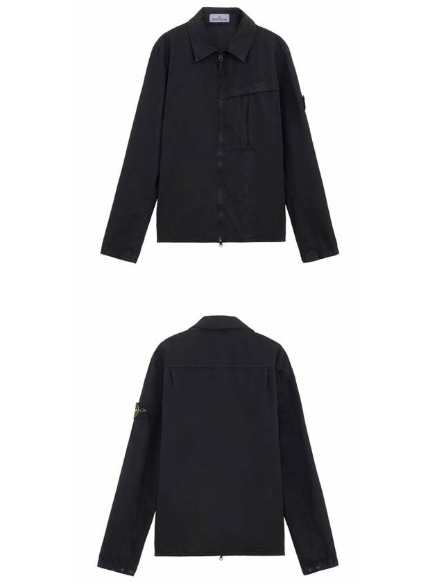 Organic Cotton Shirt Zip Up Jacket Black - STONE ISLAND - BALAAN 5