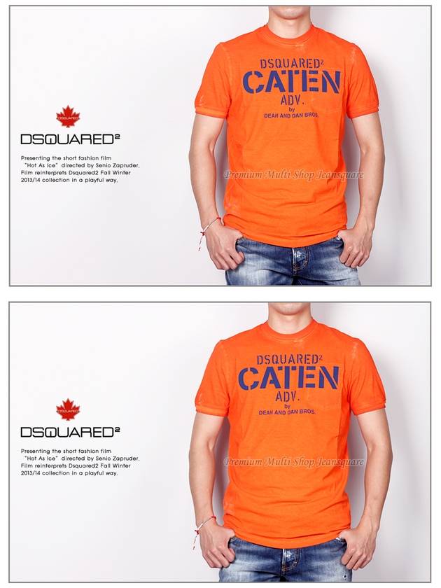 Men's CATEN Dean Dan Pocket Short Sleeve TShirt 74GC0897 Orange - DSQUARED2 - BALAAN 3