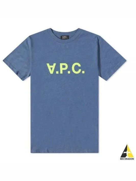 APC VPC Velvet Logo Short Sleeve T Shirt Blue COETR H26168 - A.P.C. - BALAAN 1