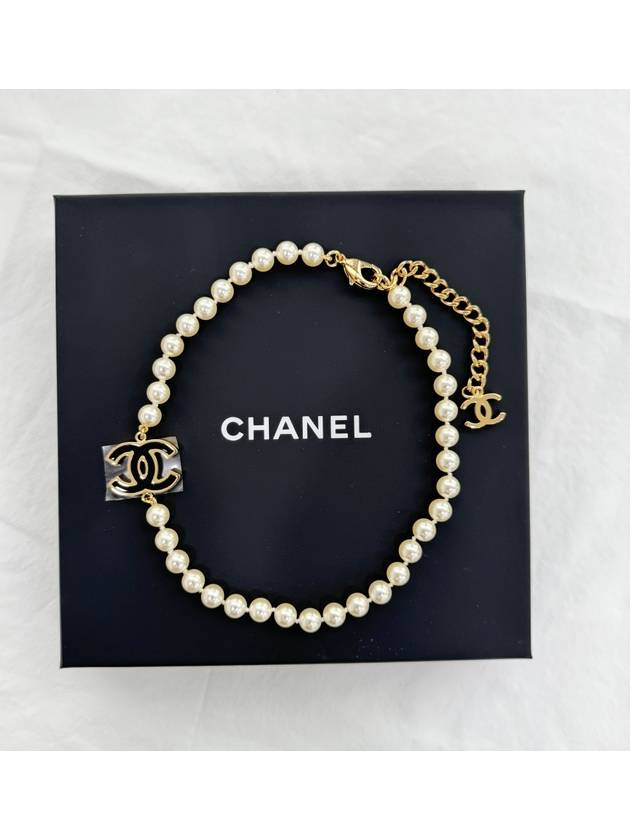 CC Logo Pearl Necklace Choker Black Gold ABE235 - CHANEL - BALAAN 6