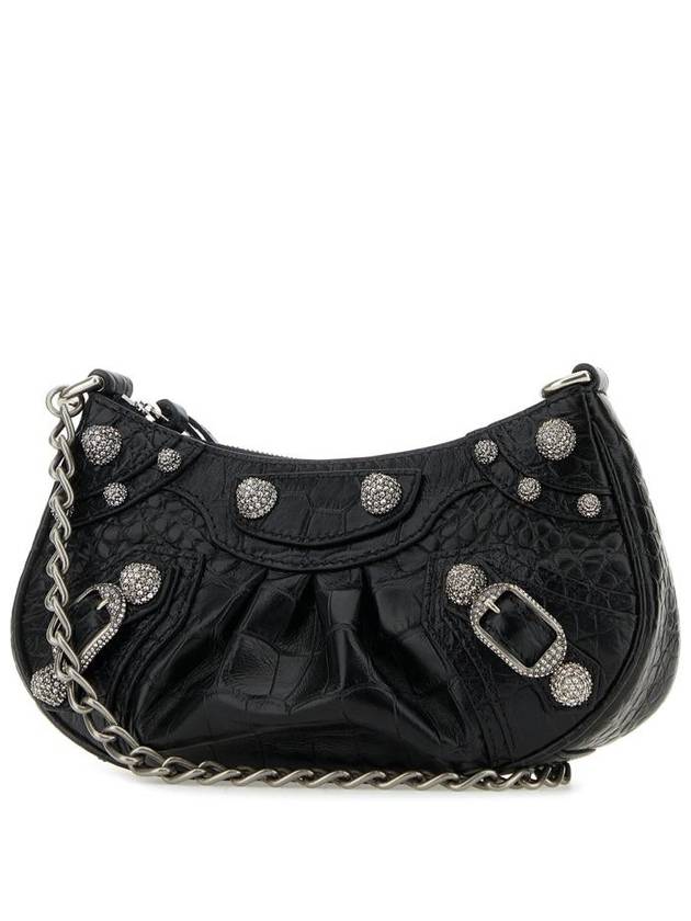 Le Cagol Mini Silver Chain Crocodile Shoulder Bag Black - BALENCIAGA - BALAAN 3