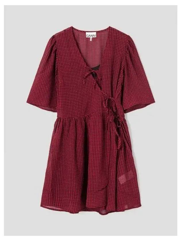 Sheer Fluid Check Tie String Wrap Dress One Piece Red Domestic Product GM0024090409054 - GANNI - BALAAN 1