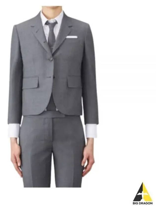 Women's Twill Slim Fit Single Breasted Wool Jacket Mid Grey - THOM BROWNE - BALAAN 2