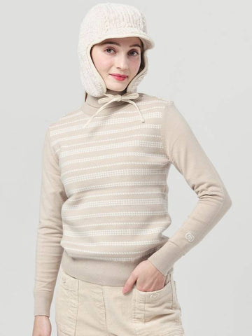 Women’s Houndstooth Double-sided Jacquard Beige Turtleneck Knit DO6222TL21 1 - DOYOUKNOWMC GOLF WEAR - BALAAN 1