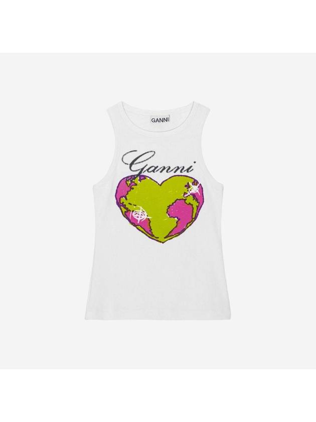 Graphic Rib Heart Tank Cotton Sleeveless White - GANNI - BALAAN 2