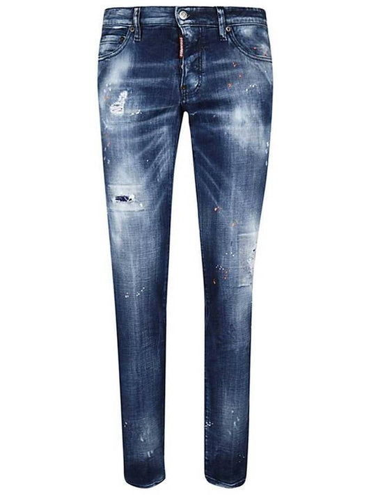 Men's Painting Patch Slim Jeans Blue - DSQUARED2 - BALAAN.