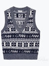 Logo Wool Mix Vest Knit Top Sky Captain - GANNI - BALAAN 2