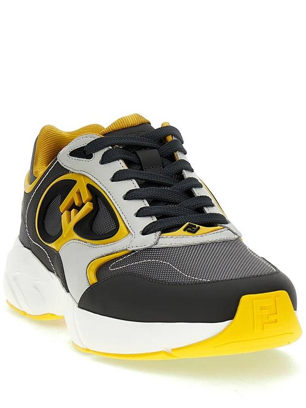 Forward Mesh Leather Low Top Sneakers Yellow Grey - FENDI - BALAAN 3