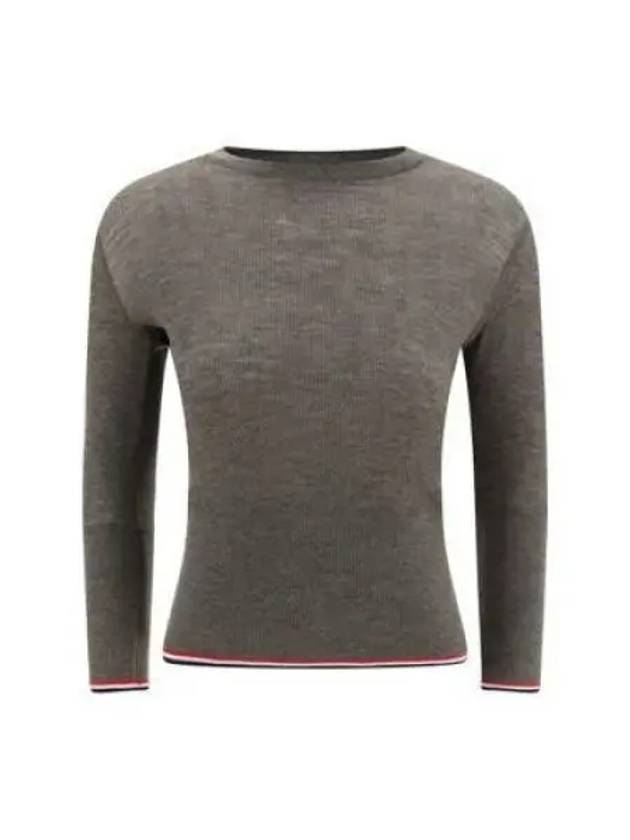 Women's Wool Rib 3/4 Sleeve Crew Neck Pullover Knit Top Brown - THOM BROWNE - BALAAN 2