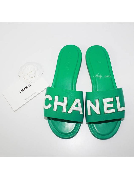 Stitch Lettering Logo Mules Women Slippers Green G39988 Y56482 K5712 - CHANEL - BALAAN 2