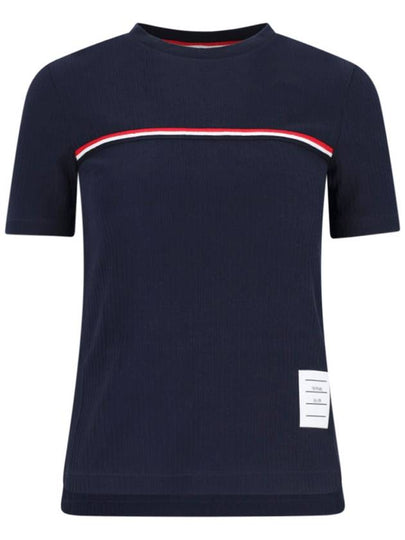 Women's High Twist Rip Stripe Short Sleeve T-Shirt Navy - THOM BROWNE - BALAAN 2