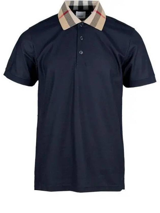 Check Collar Cotton Polo Shirt Navy - BURBERRY - BALAAN 2