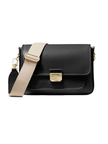 Bradshaw gold-decorated medium leather shoulder bag black - MICHAEL KORS - BALAAN.