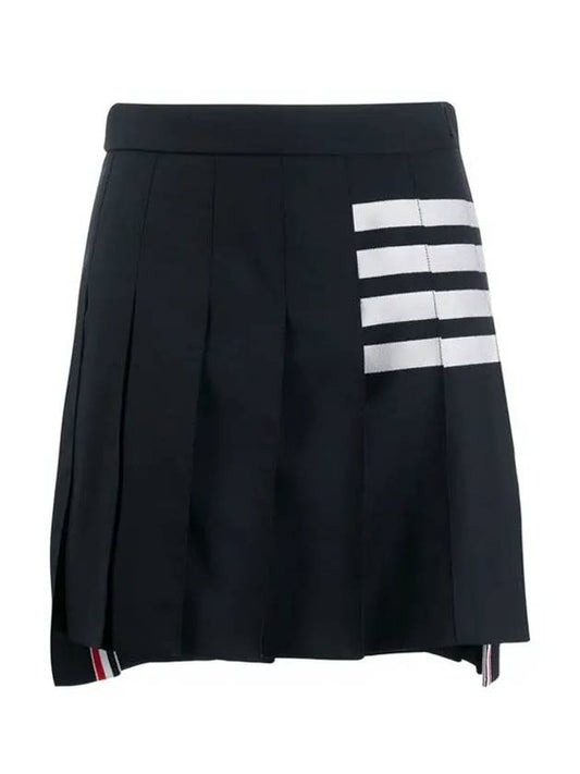4 Bar Plain Weave Mini Pleated Skirt Navy - THOM BROWNE - BALAAN.