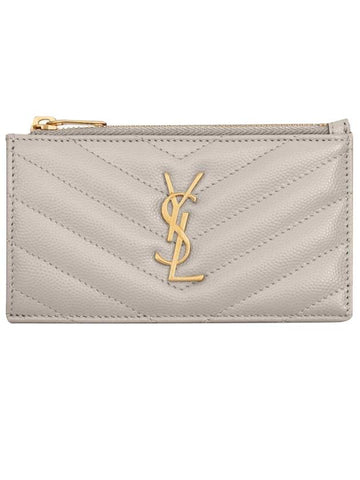 Monogram Fragment Zipper Card Wallet Beige - SAINT LAURENT - BALAAN 1