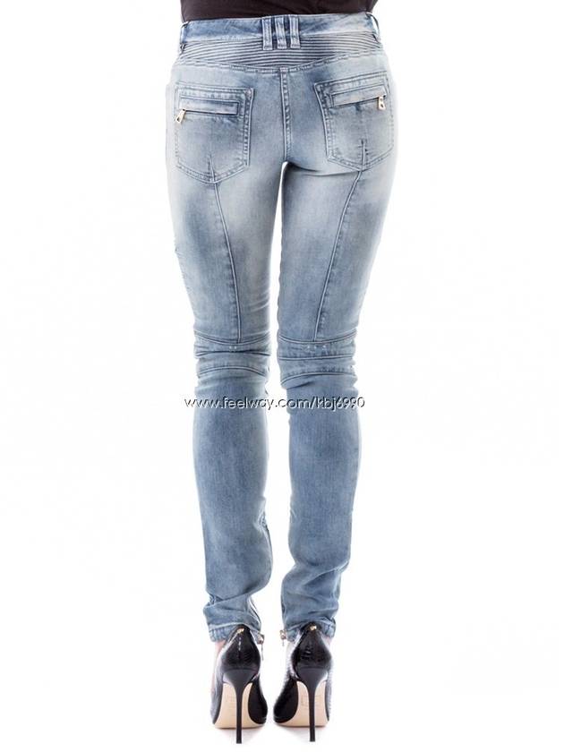 Women's Hidden Fur Light Blue Motorbike Jeans 5657214N C3011 - BALMAIN - BALAAN 3