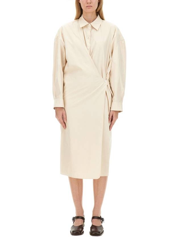 Straight Collar Twisted Long Dress Cream - LEMAIRE - BALAAN 1