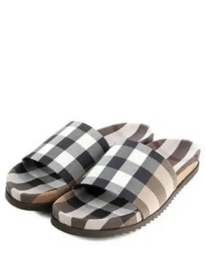 Men's Check Pattern Slippers Brown - BURBERRY - BALAAN 2