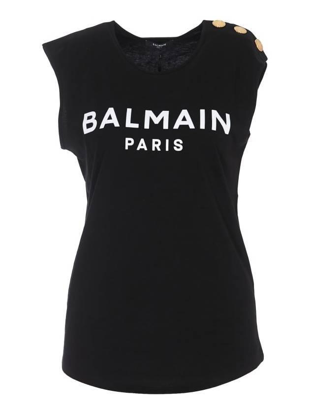 Women's Cotton Tank Sleeveless Black - BALMAIN - BALAAN.