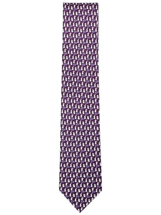 Salvatore rabbit print silk tie purple - SALVATORE FERRAGAMO - BALAAN.