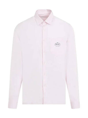 Cotton Long Sleeve Shirt Sky Pink - PRADA - BALAAN 1