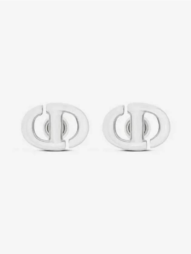 CD Navy Stud Metal Earrings Silver Finish - DIOR - BALAAN 3