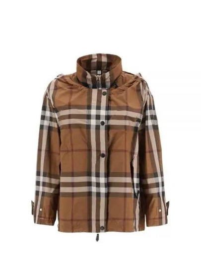 Check Off Shoulder Hooded Jacket Brown - BURBERRY - BALAAN 2