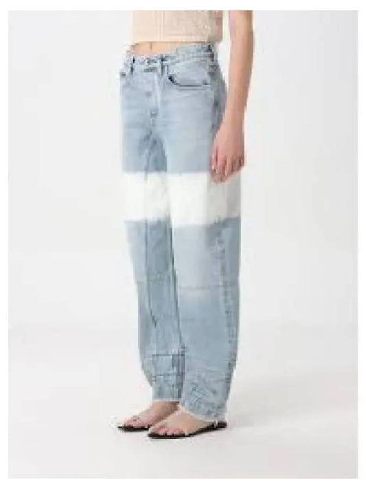 High Waist Color Block Cotton Straight Jeans Blue - JIL SANDER - BALAAN 2